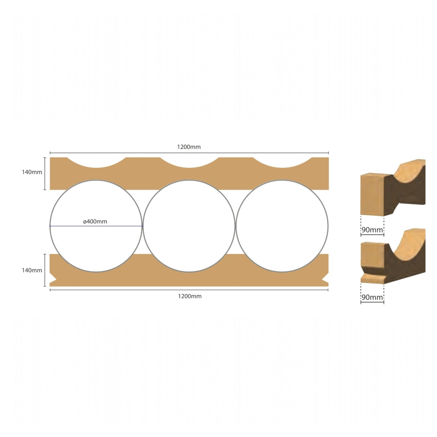 PC03-400B — Cardboard Base Cradle for 3 Rolls Ø 380-400 mm