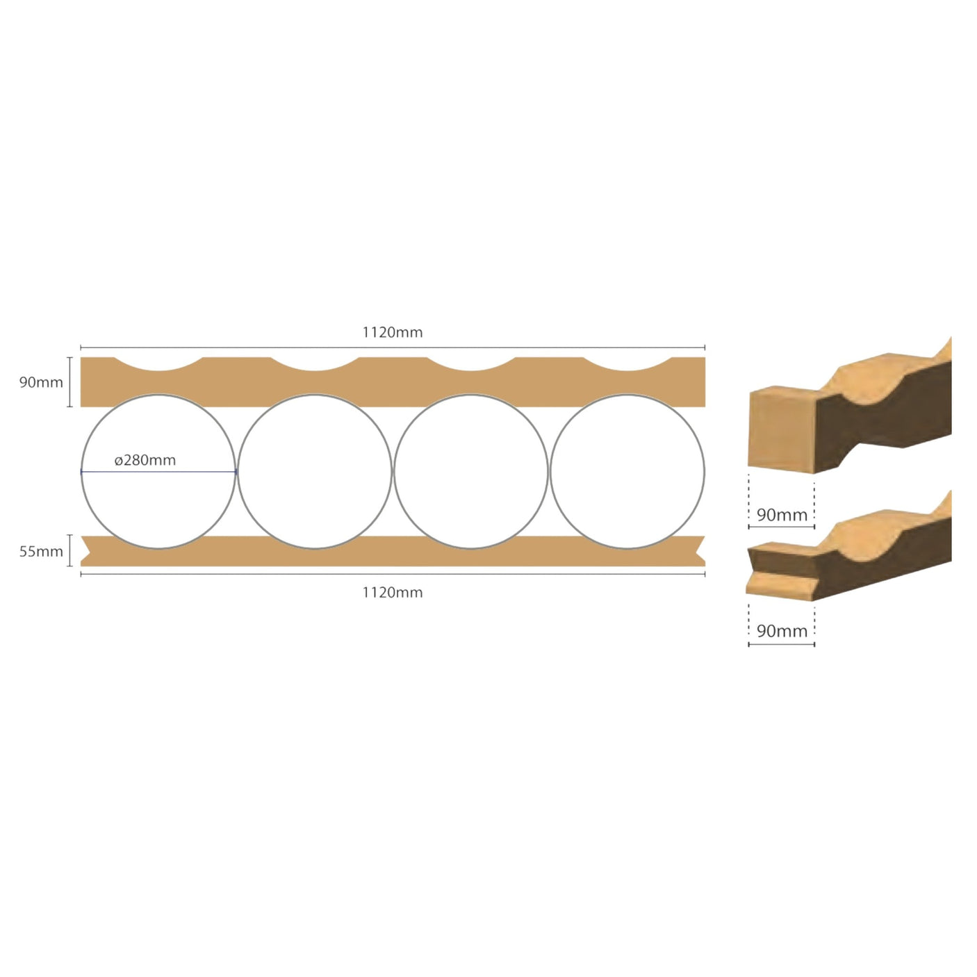 PC04-285B — Cardboard Base Cradle for 4 Rolls Ø 285-300 mm