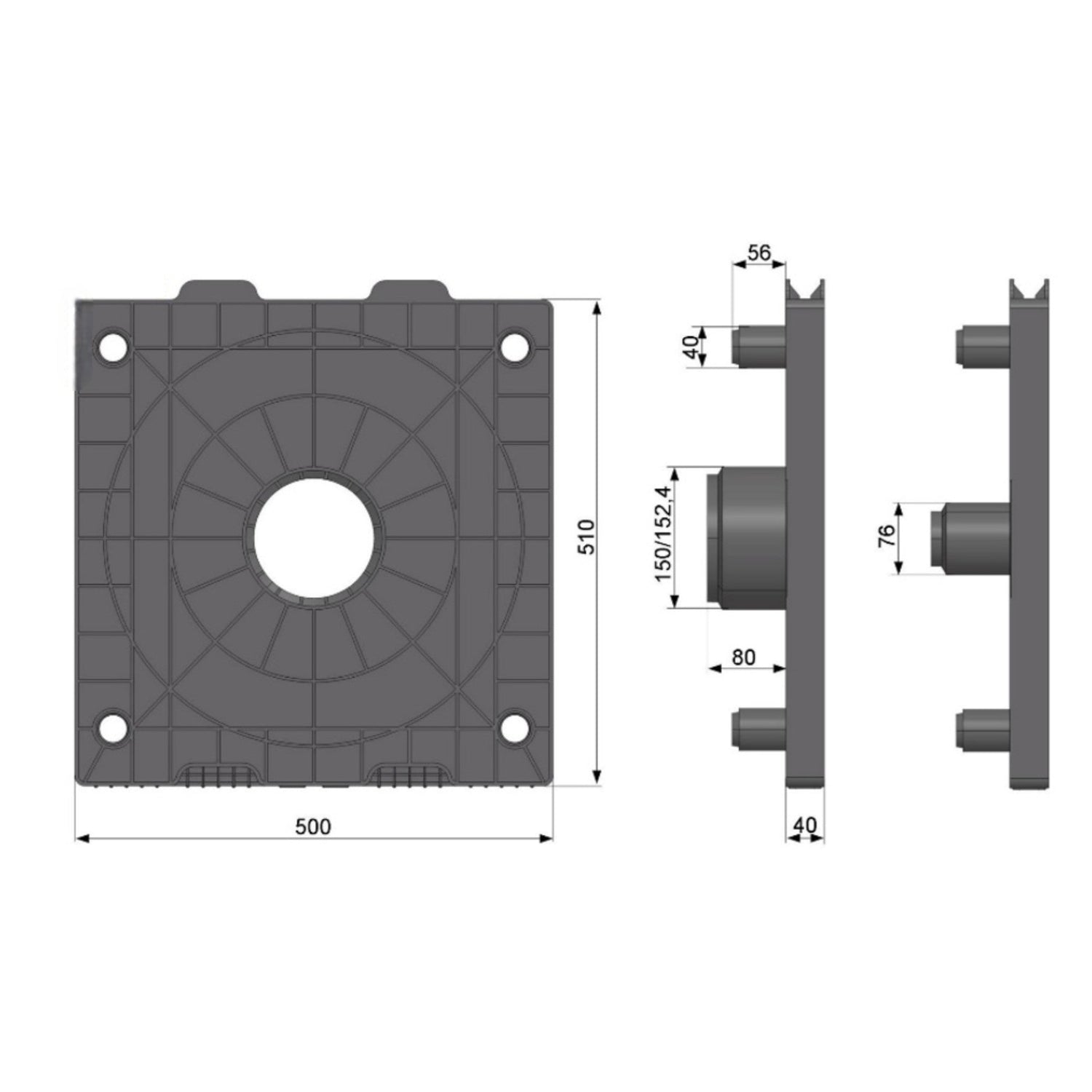 FL02-76 — Plastic Roll Flange 510×500 mm with 3" Plug