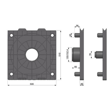 FL02-76 — Plastic Roll Flange 510×500 mm with 3" Plug