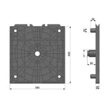 FL03-70 — Plastic Roll Flange 600×580 mm with 70 mm Plug