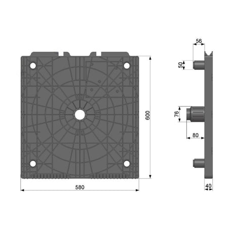 FL03-76 — Plastic Roll Flange 600×580 mm with 3" Plug