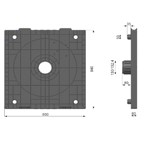 FL06A-152 — Roll Flange 840×800 mm, 6" Plug, No Flaps