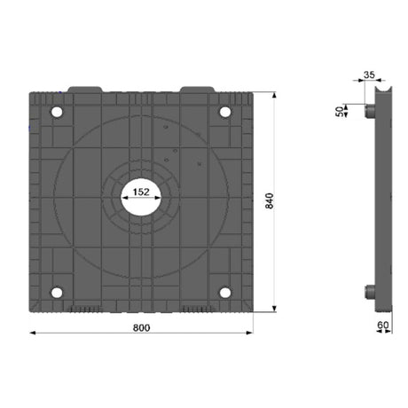FL06S-152 — Roll Flange 840×800 mm, No-Plug Hole 6"