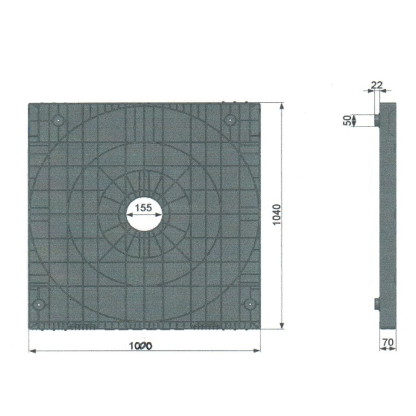 FL07S-152 — XL Roll Flange 1040×1000 mm, No-Plug 6" with Flaps
