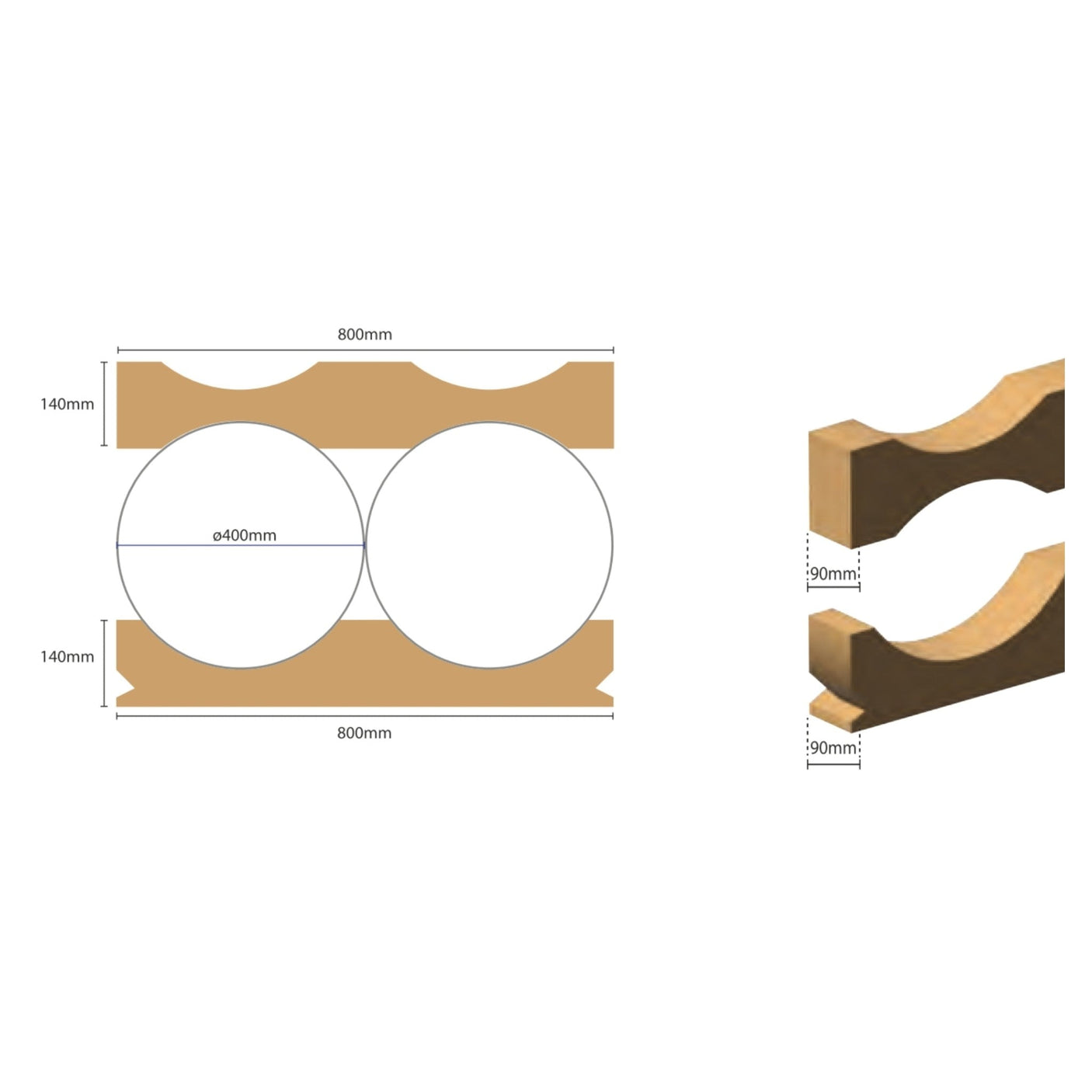 PC02-400B — Cardboard Base Cradle for 2 Rolls Ø 380-400 mm