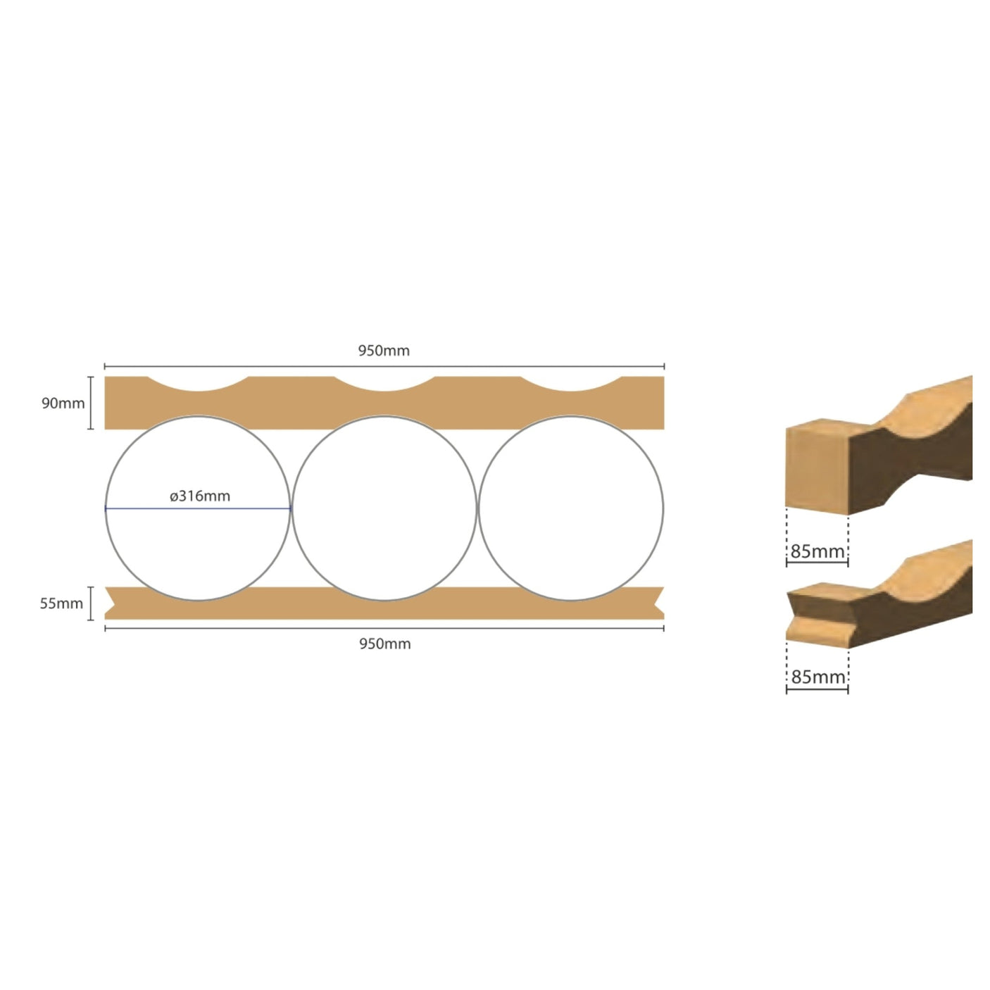 PC03-300I — Cardboard Interlayer for 3 Rolls Ø 300-316 mm