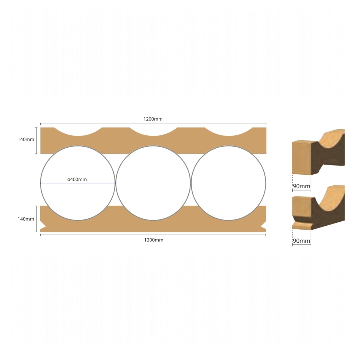 PC03-400I — Cardboard Interlayer for 3 Rolls Ø 380-400 mm