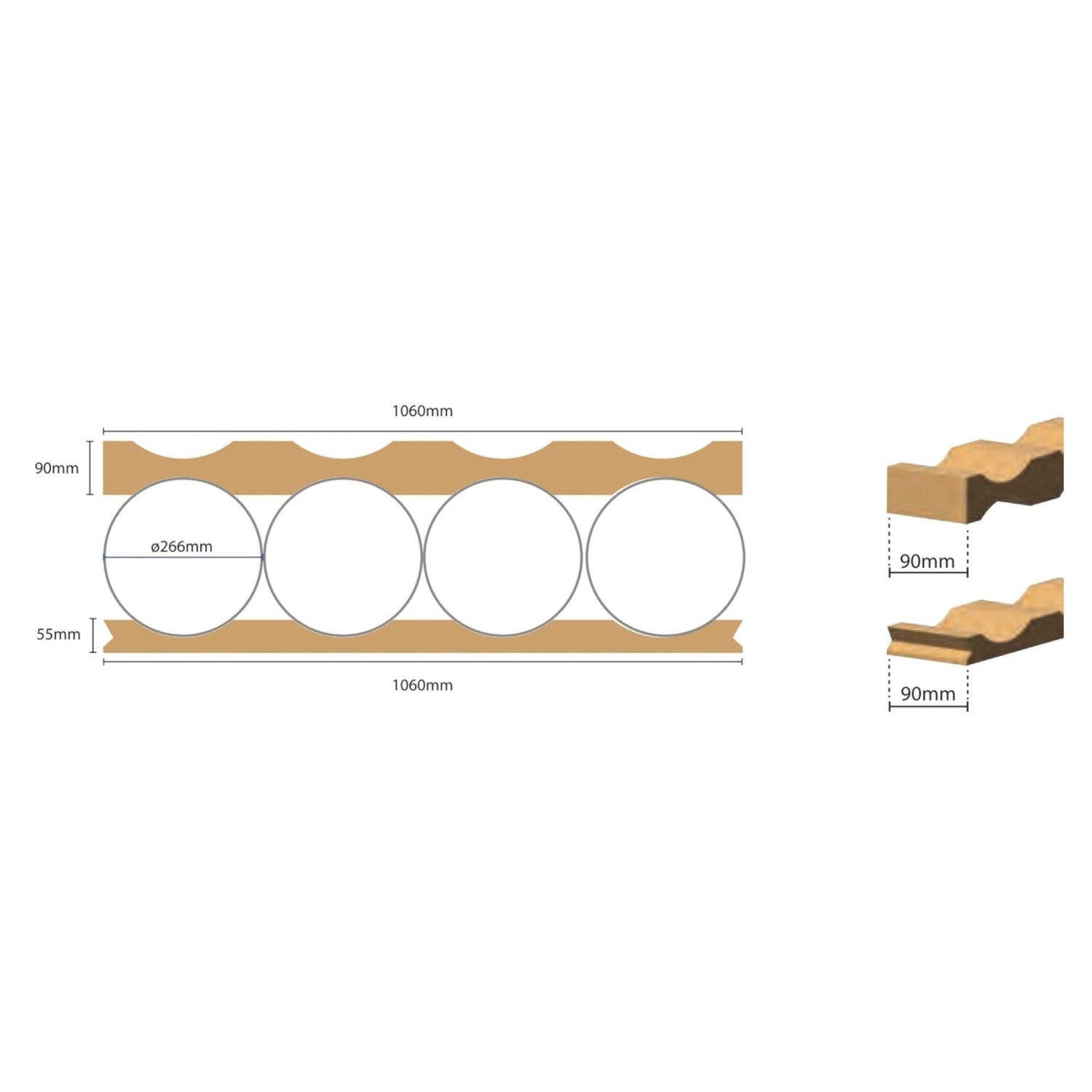 PC04-250B — Cardboard Base Cradle for 4 Rolls Ø 250-265 mm