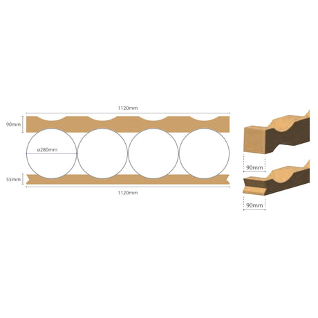 PC04-285B — Cardboard Base Cradle for 4 Rolls Ø 285-300 mm